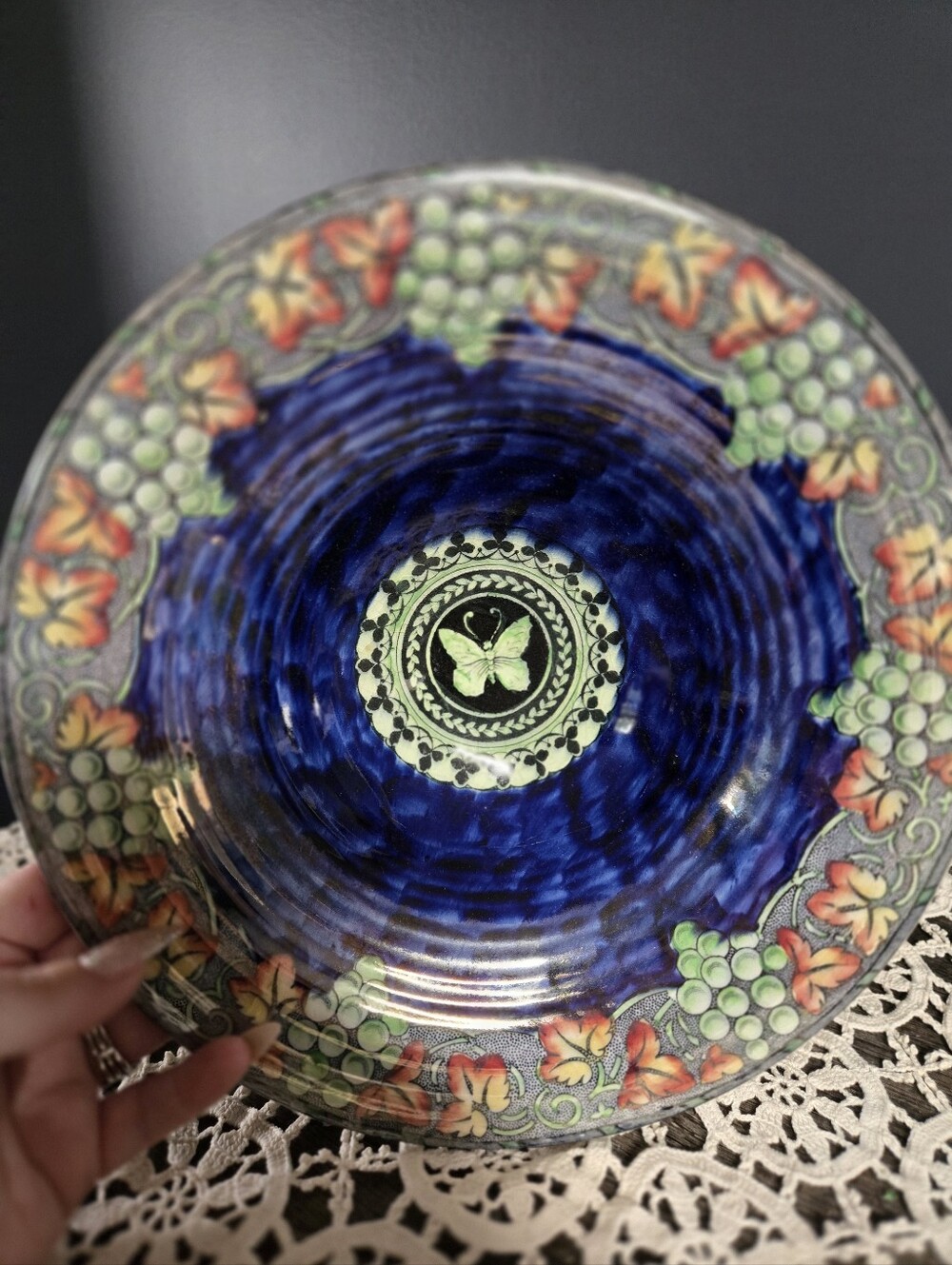 Maling Cobalt Blue Grape & Butterfly Bowl – Pattern 5917 – England